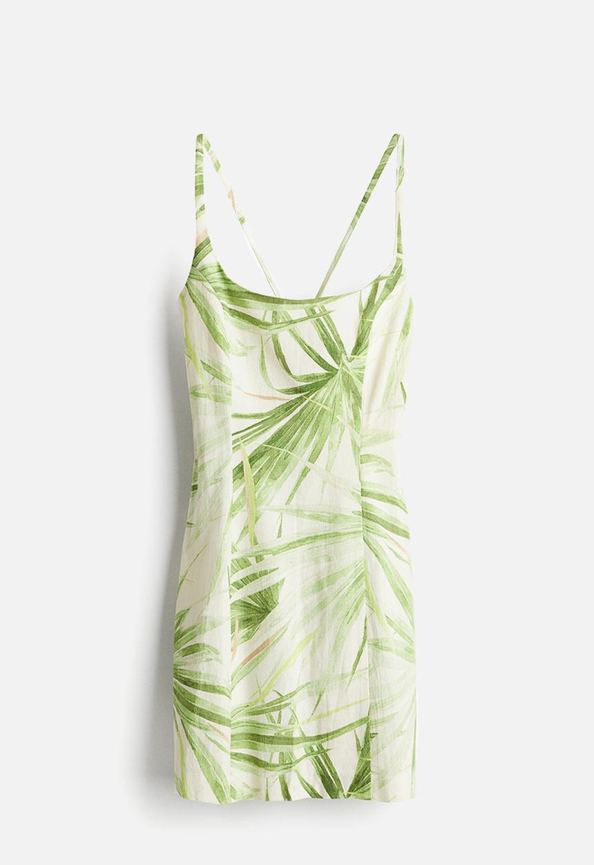 H&M - Strappy dress - white/palm leaves