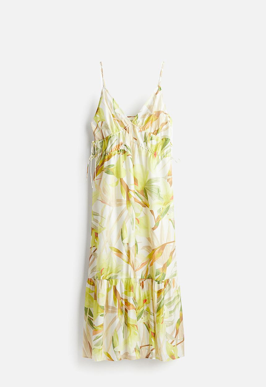 H&M - Drawstring-detail maxi dress - white/yellow floral