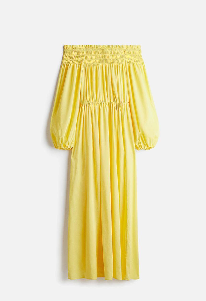 H&M - Smock-topped off-the-shoulder dress - yellow