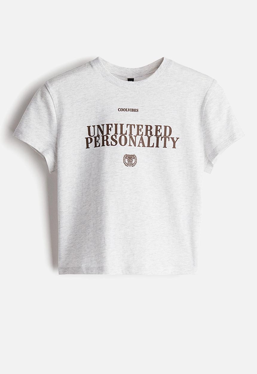 H&M - Printed T-shirt - light grey marl/unfiltered