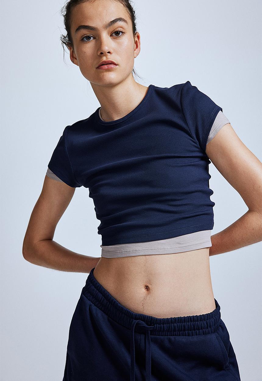 H&M - 2-Pack T-shirts - light greige & navy blue