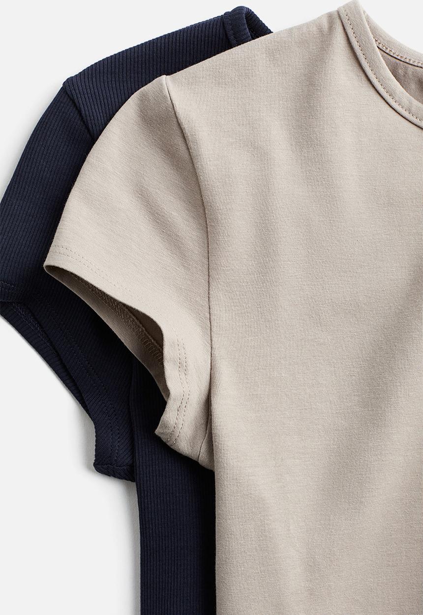 H&M - 2-Pack T-shirts - light greige & navy blue