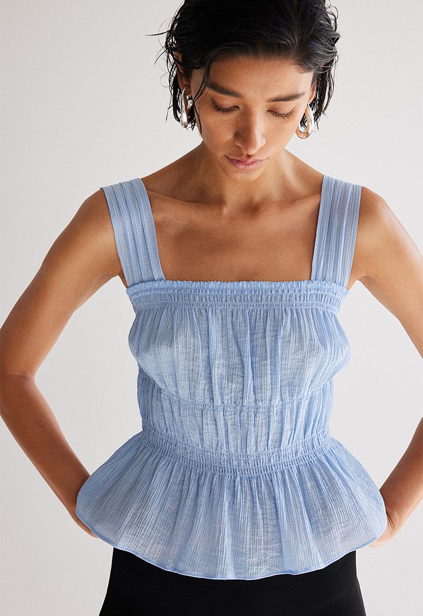 H&M - Crêpe peplum top - light blue