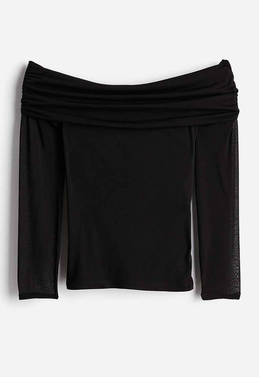 H&M - Sheer off-the-shoulder top - black