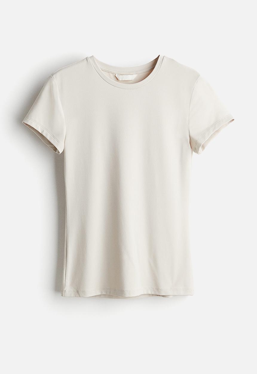 H&M - Fitted microfibre T-shirt - light beige