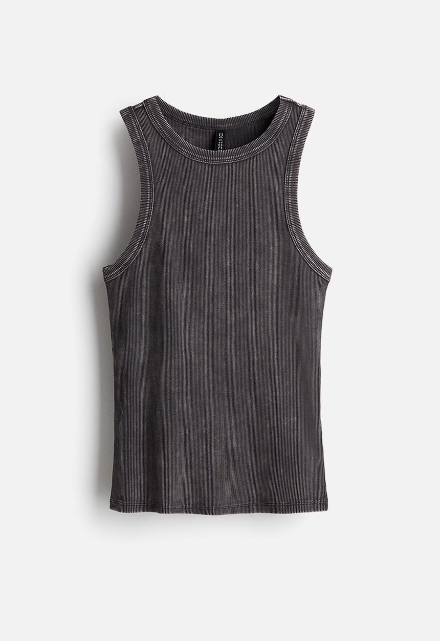 H&M - Ribbed vest top - dark grey/washed