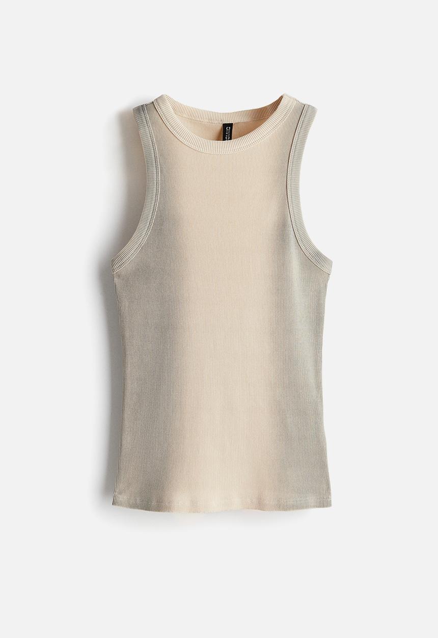 H&M - Ribbed vest top - light beige/ombre
