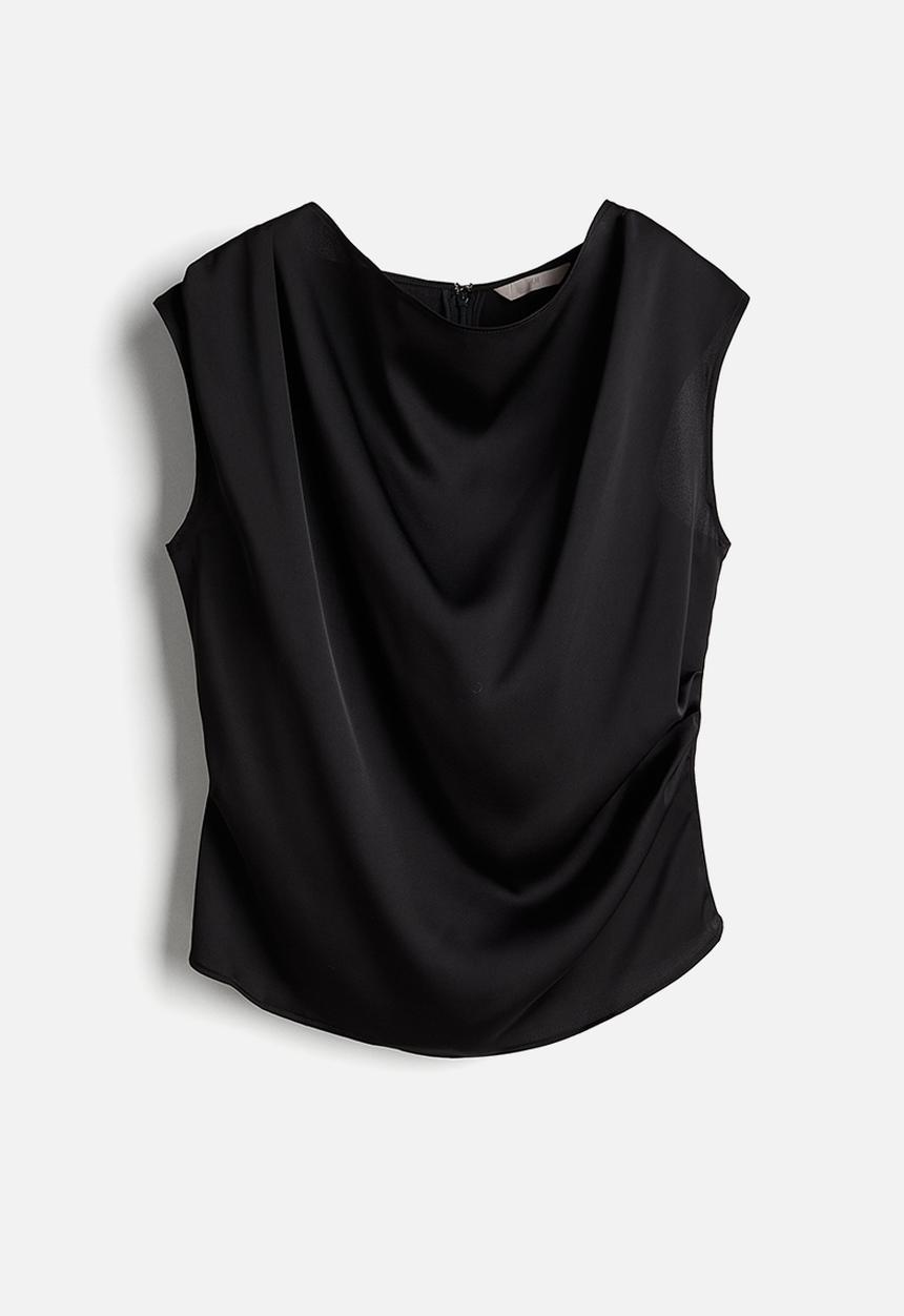 H&M - Draped satin top - black