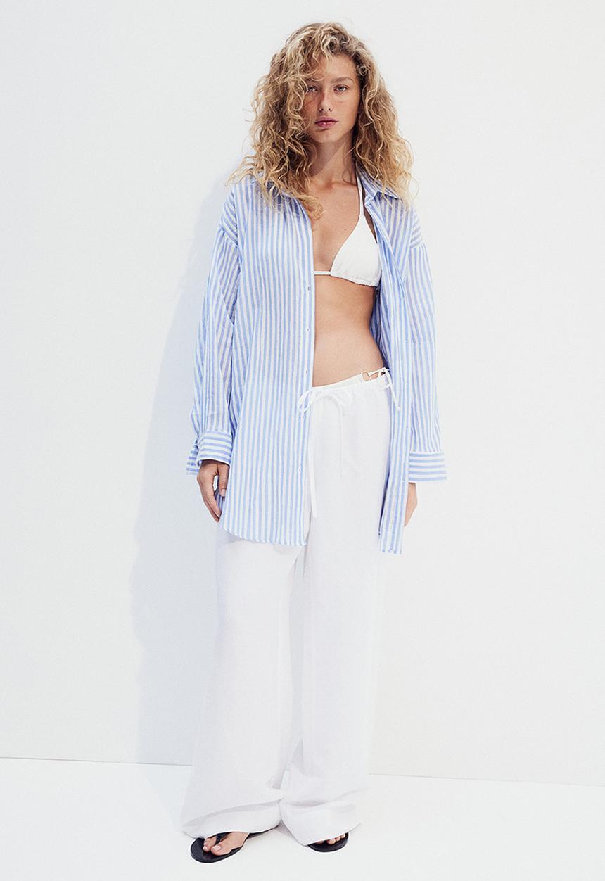 H&M - Cotton beach shirt - blue/striped 