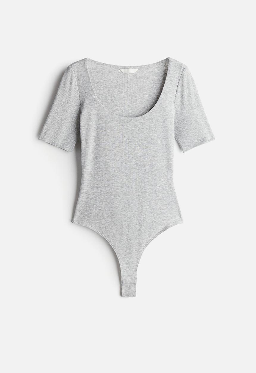 H&M - Short-sleeved thong body - light grey marl