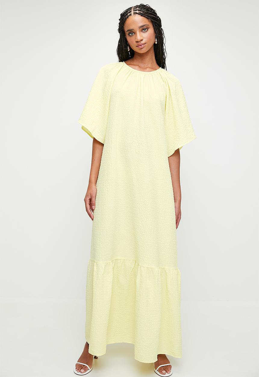MILLA - Statement sleeve tiered midi dress - yellow