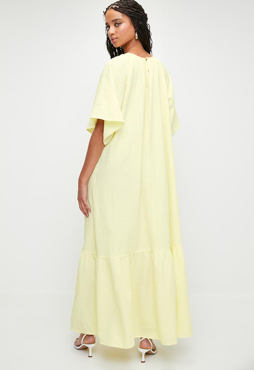MILLA - Statement sleeve tiered midi dress - yellow