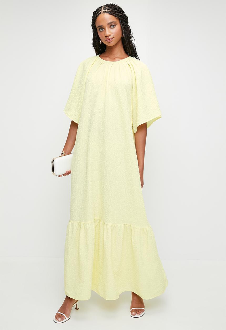 MILLA - Statement sleeve tiered midi dress - yellow