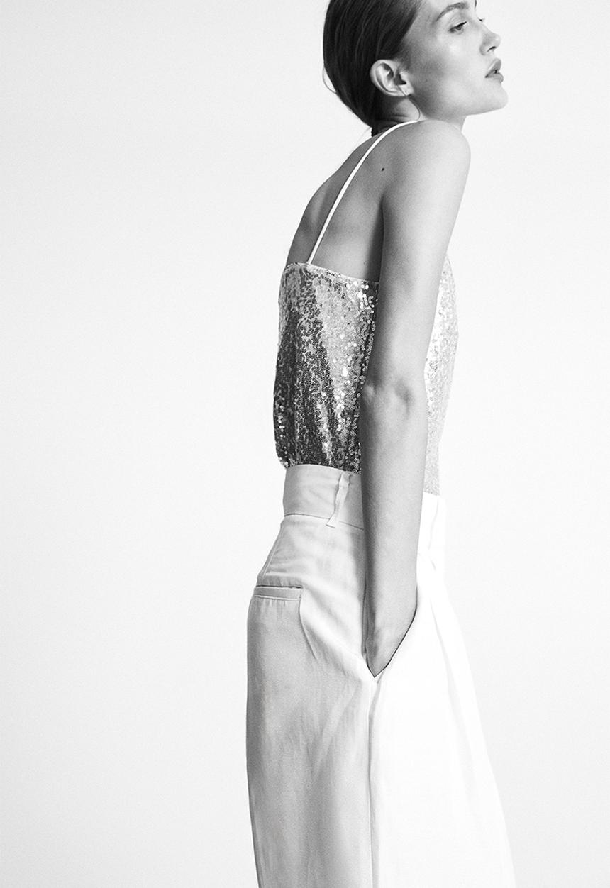 H&M - Strappy jersey top - light beige silver-coloured
