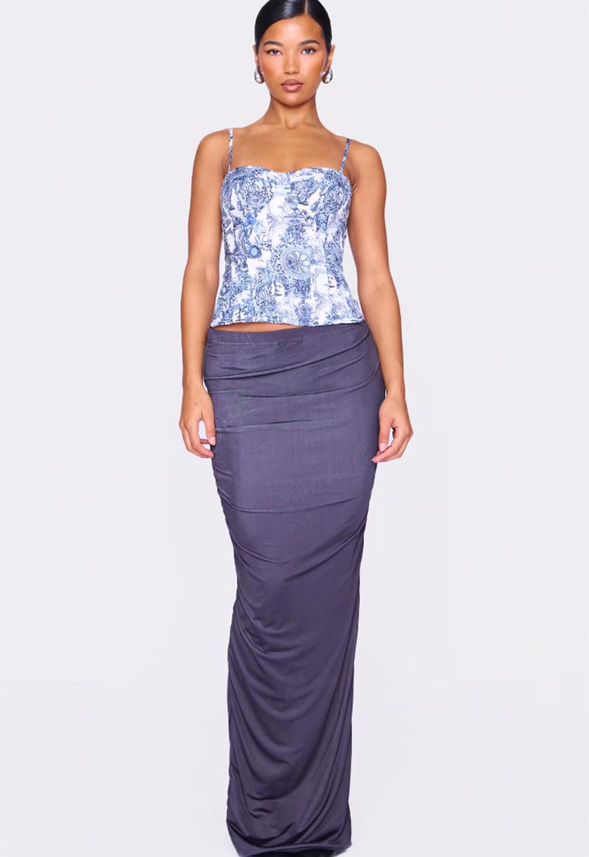 PrettyLittleThing - Renaissance Print Structured Corset Top - Blue