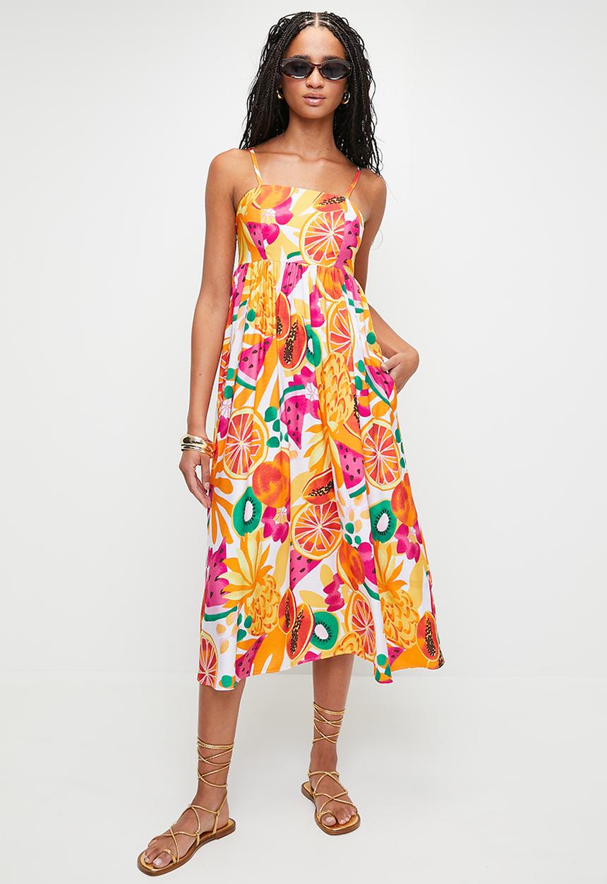 Me&B - Babydoll Sundress With Pockets - Fruitsalad