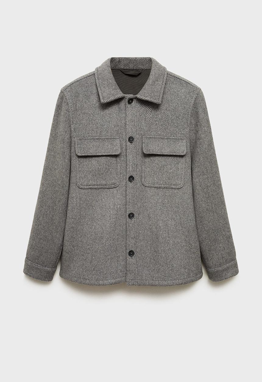 MANGO - Orien2 Recycled Wool-blend overshirt shaket - gray