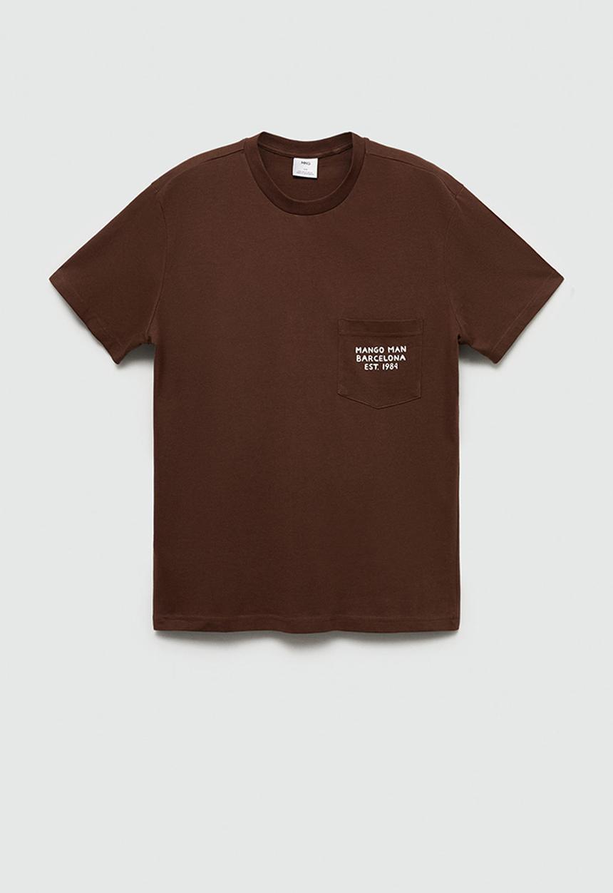 MANGO - T-shirt logopok - brown