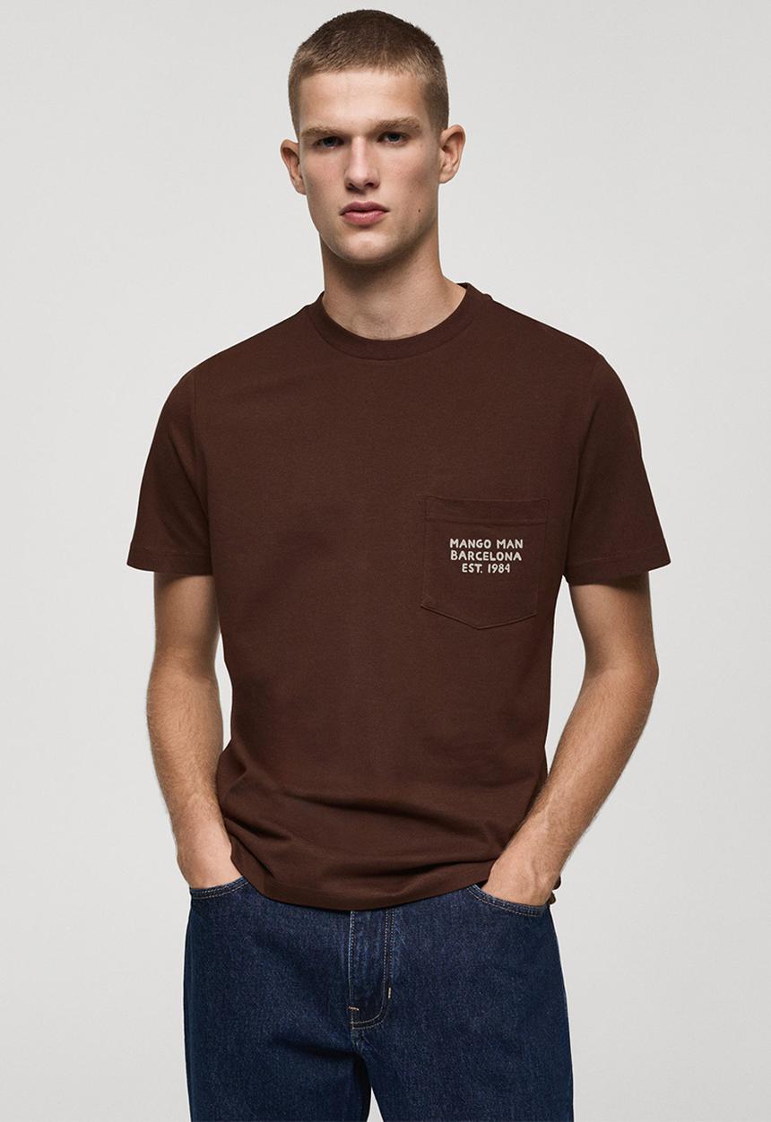 MANGO - T-shirt logopok - brown