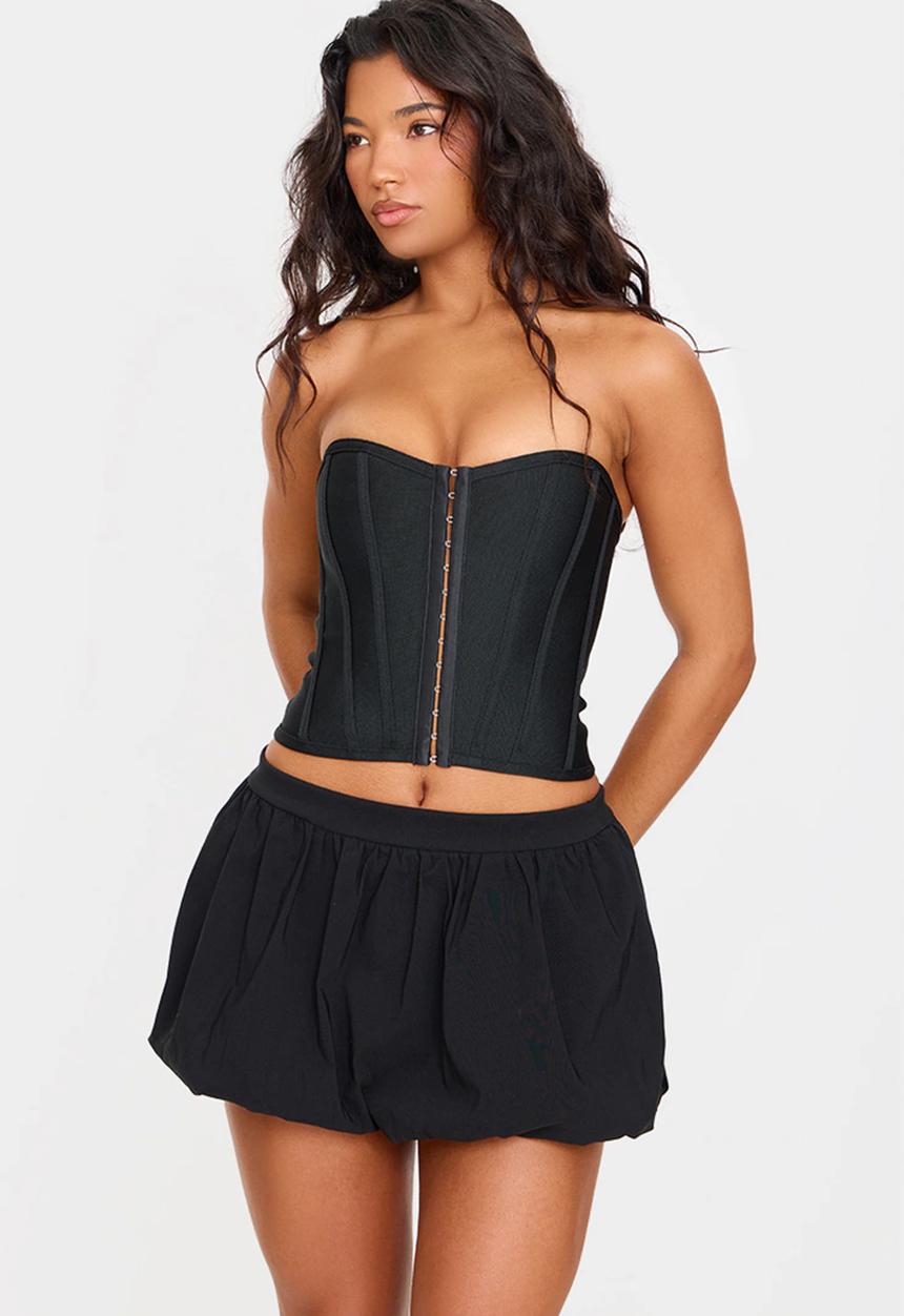 PrettyLittleThing - Bandage Hook And Eye Structured Corset - Black