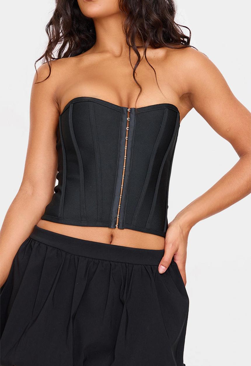 PrettyLittleThing - Bandage Hook And Eye Structured Corset - Black