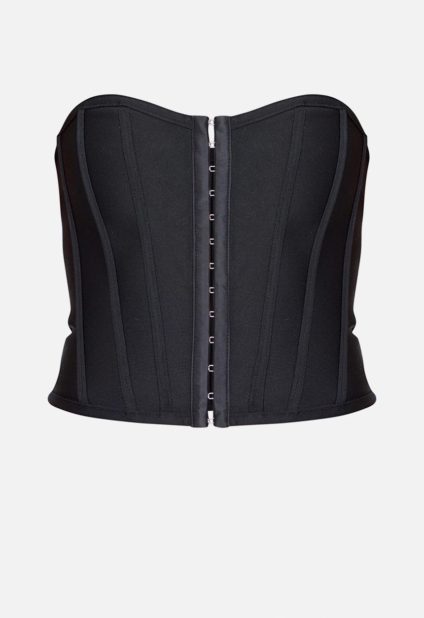 PrettyLittleThing - Bandage Hook And Eye Structured Corset - Black