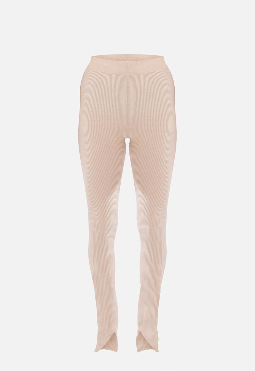 PrettyLittleThing - Knitted Split Hem Flare Trousers - Oatmeal