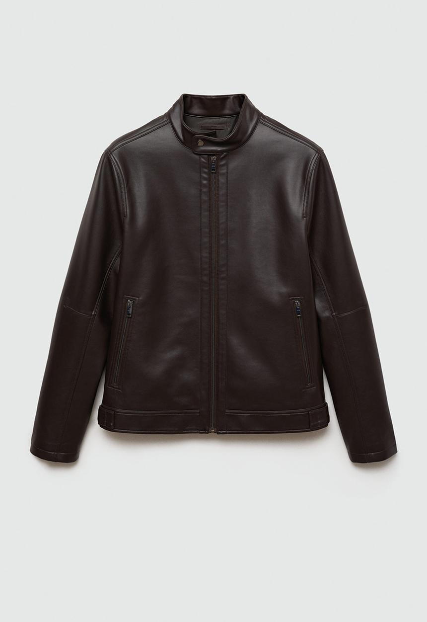 MANGO - Joseno Nappa leather-effect jacket - dark brown