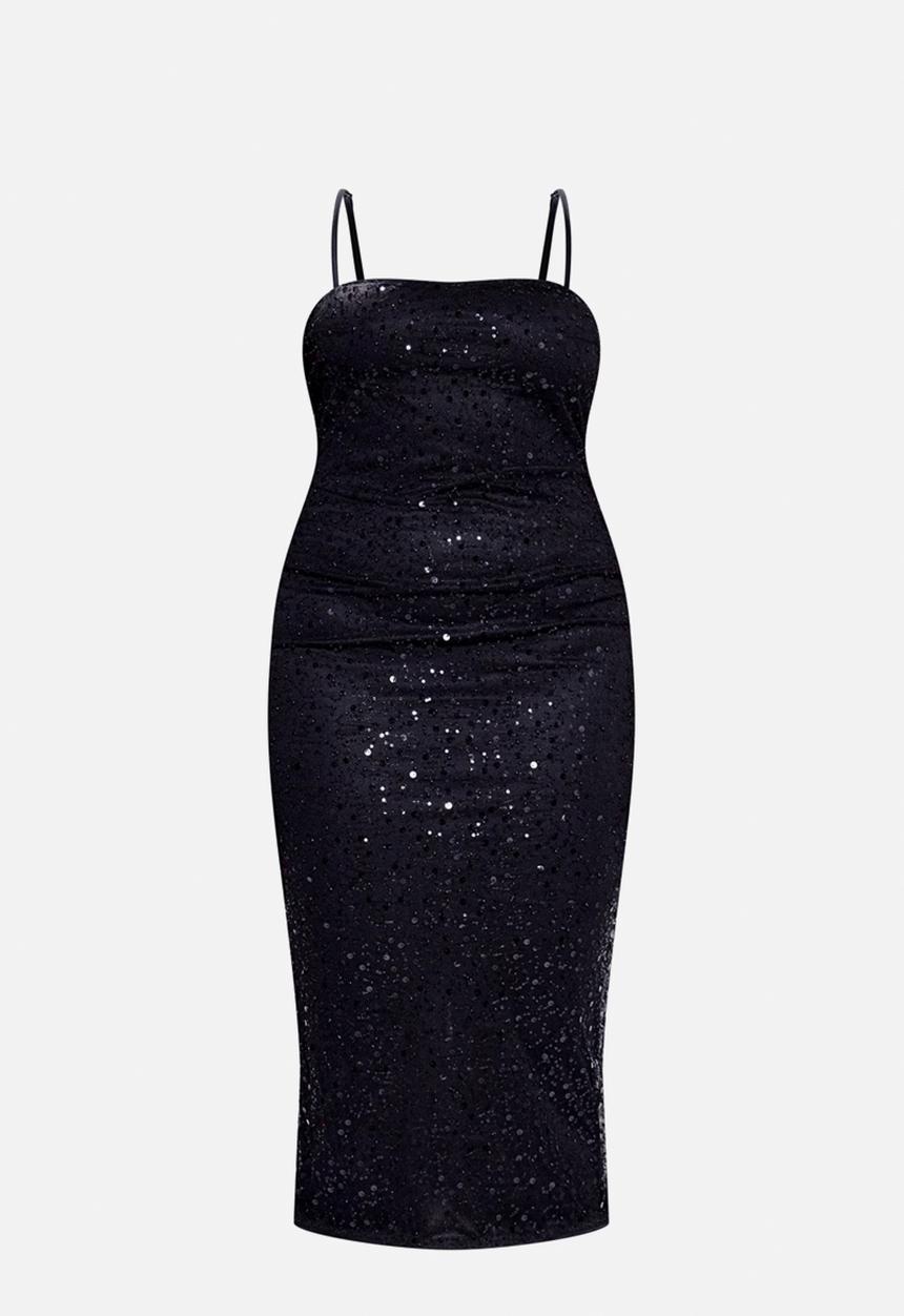 PrettyLittleThing - Plus Sequin Mesh Midi Dress - Black