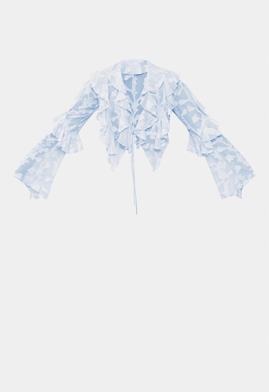 PrettyLittleThing - Floral Organza Ruffle Tie Crop Blouse - Baby Blue
