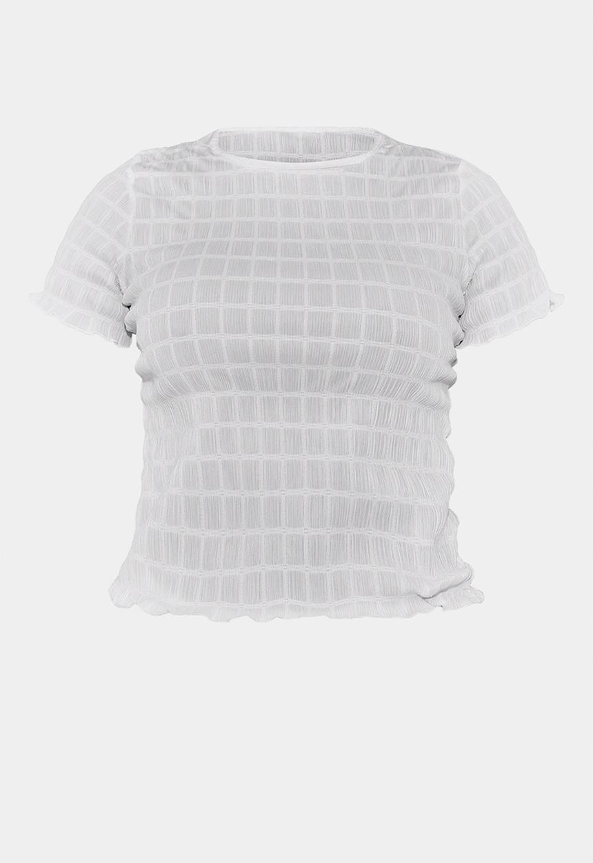 PrettyLittleThing - Shirred Short Sleeve T Shirt - White