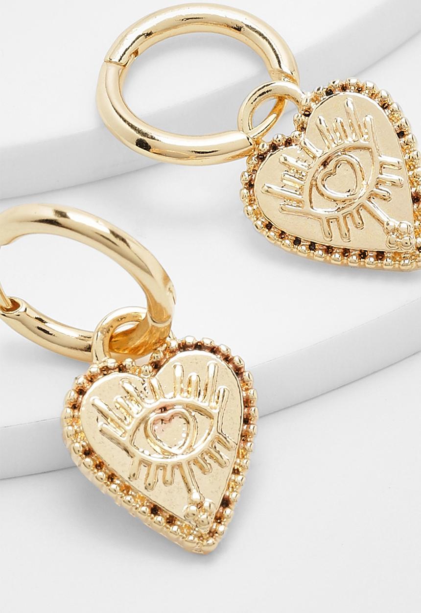 boohoo - Sunray Eye Heart Hoop Earrings - gold