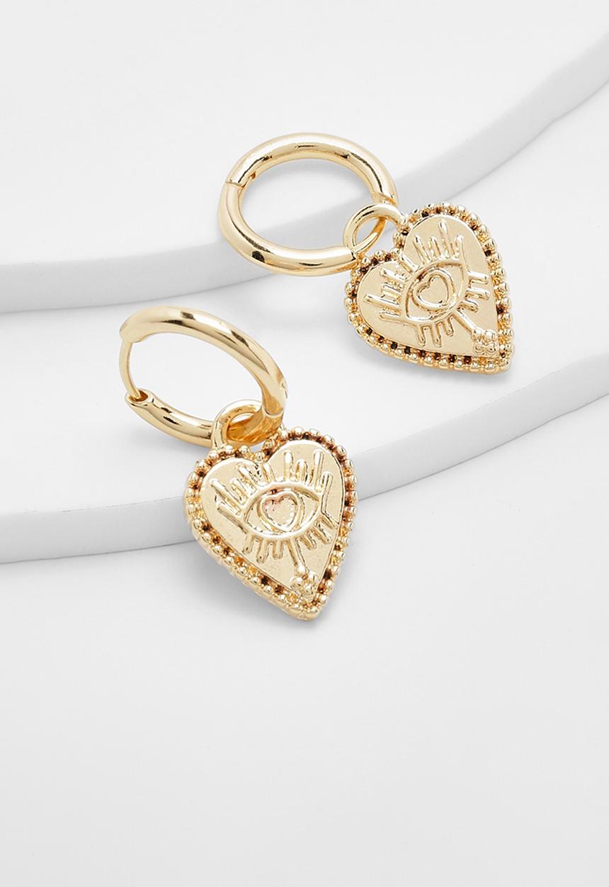 boohoo - Sunray Eye Heart Hoop Earrings - gold