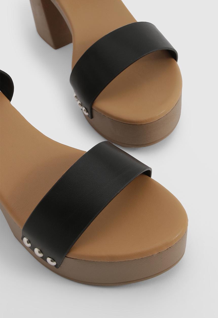 boohoo - Stud Detail 2 Part Heeled Clogs - black