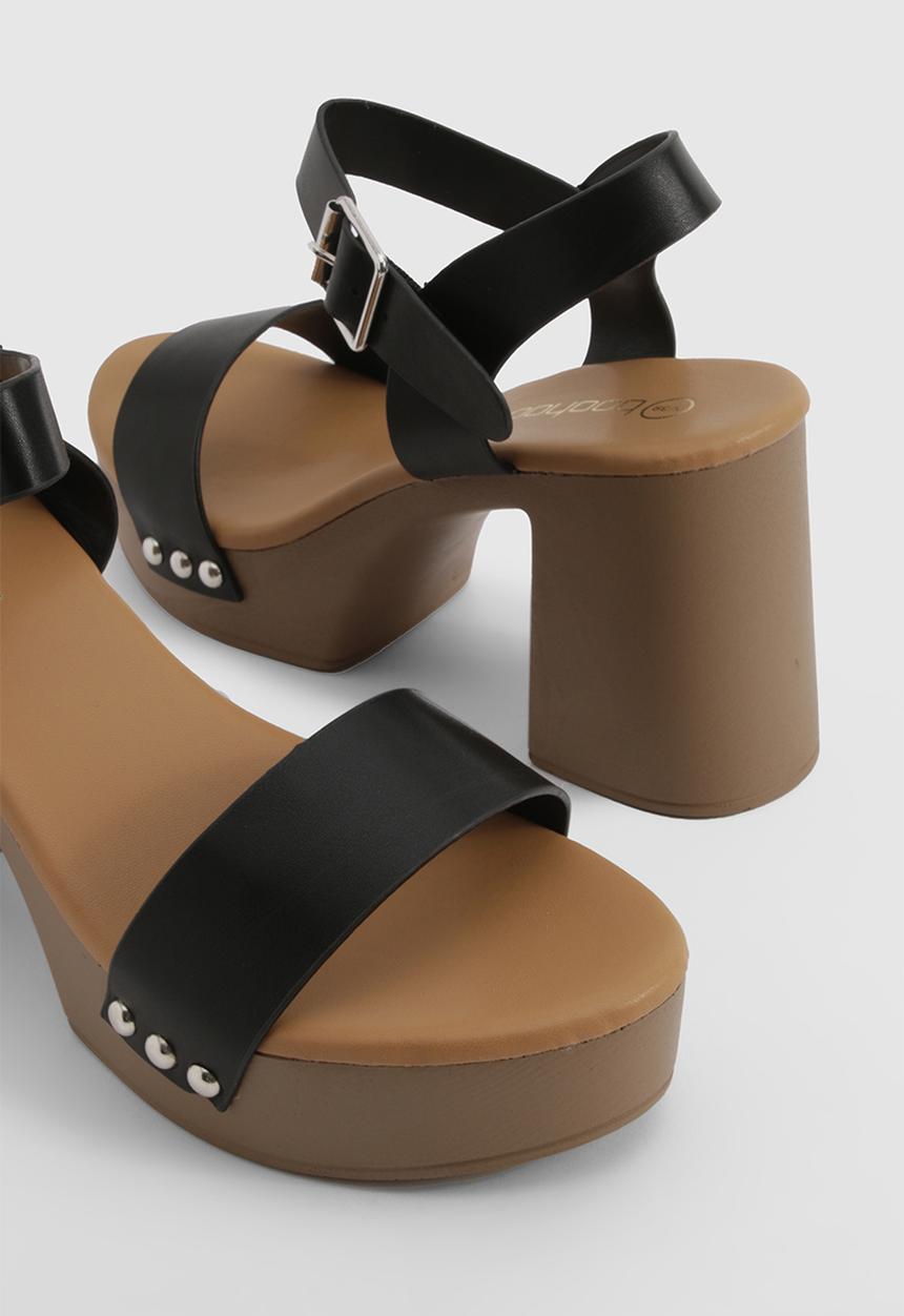 boohoo - Stud Detail 2 Part Heeled Clogs - black