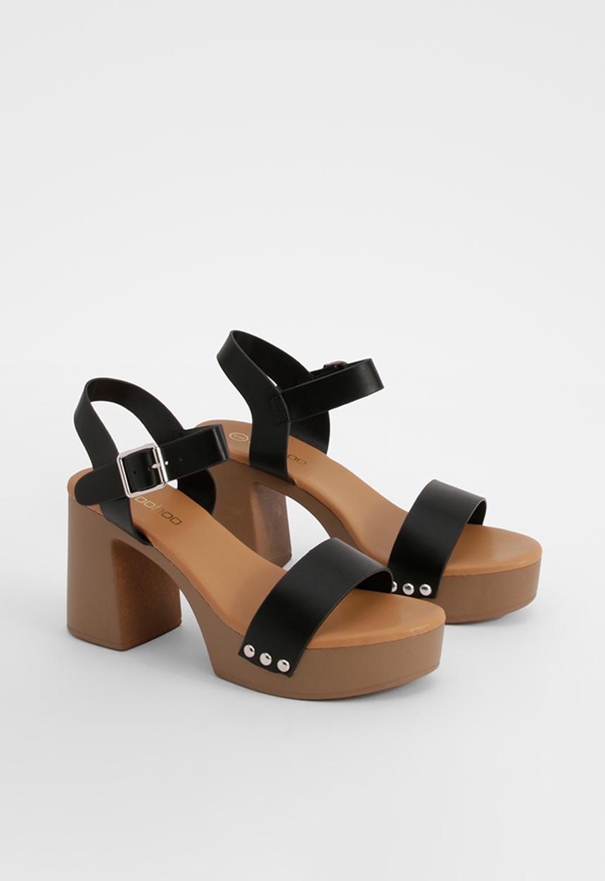boohoo - Stud Detail 2 Part Heeled Clogs - black