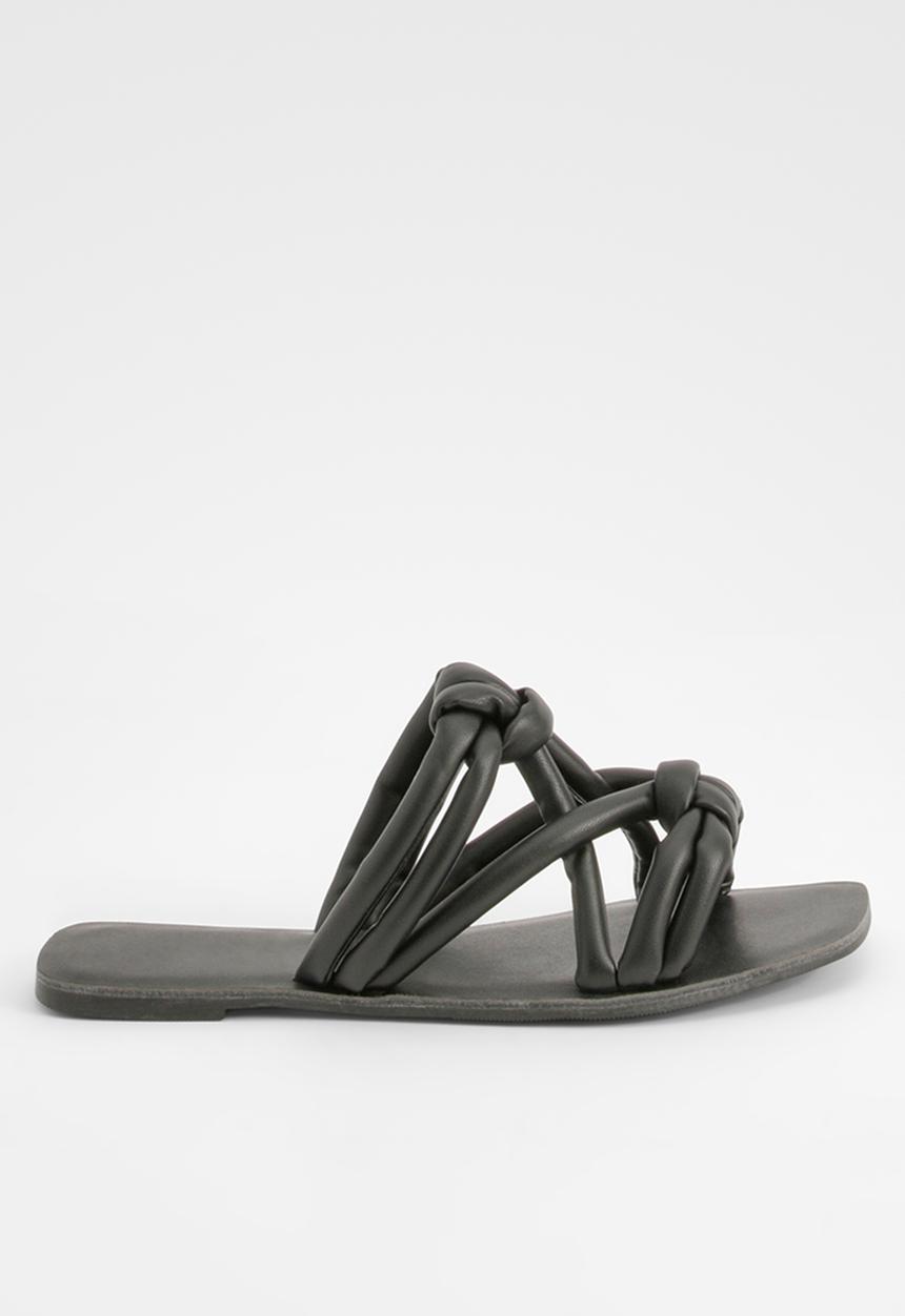 boohoo - Knotted Detail Slip On Flat Sandals - black
