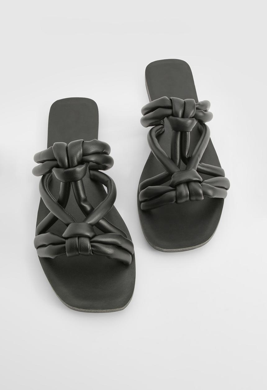 boohoo - Knotted Detail Slip On Flat Sandals - black
