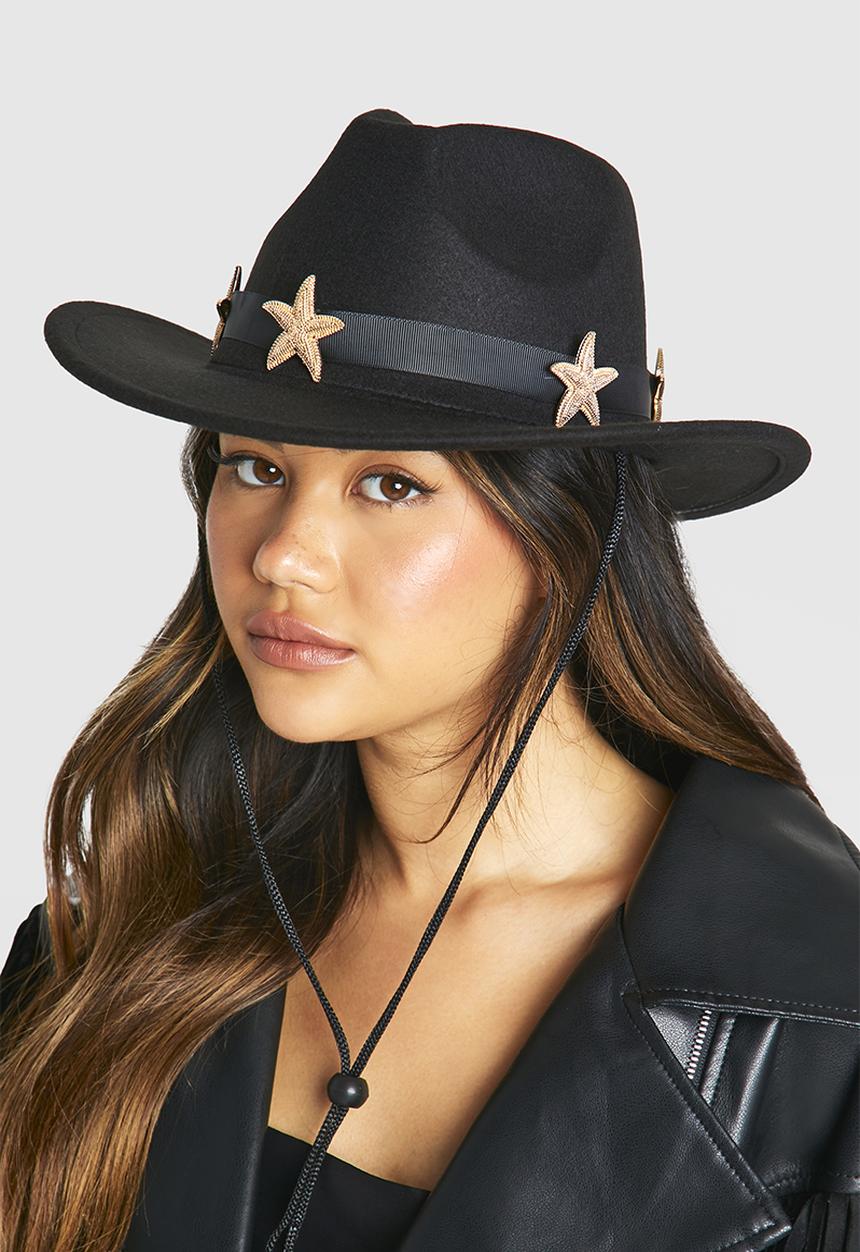 boohoo - Starfish Trim Western Hat - black