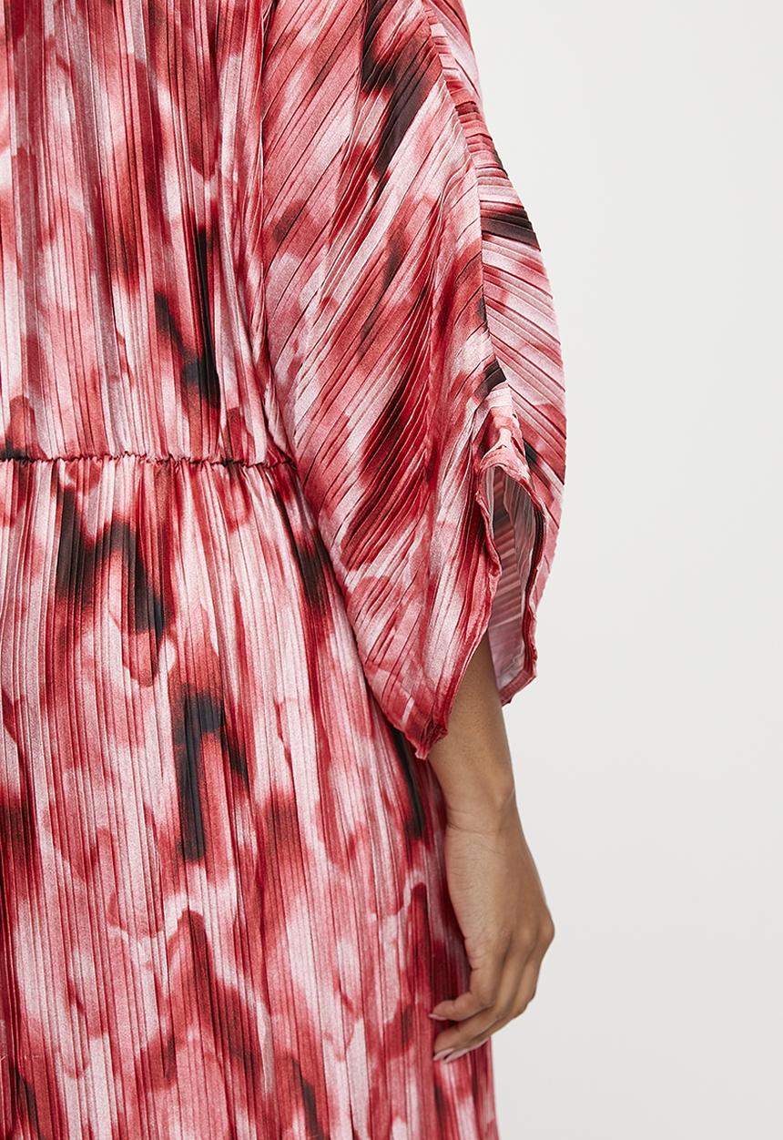 VELVET - Dolman sleeve pleated maxi dress - Red Diffusion Watercolour.
