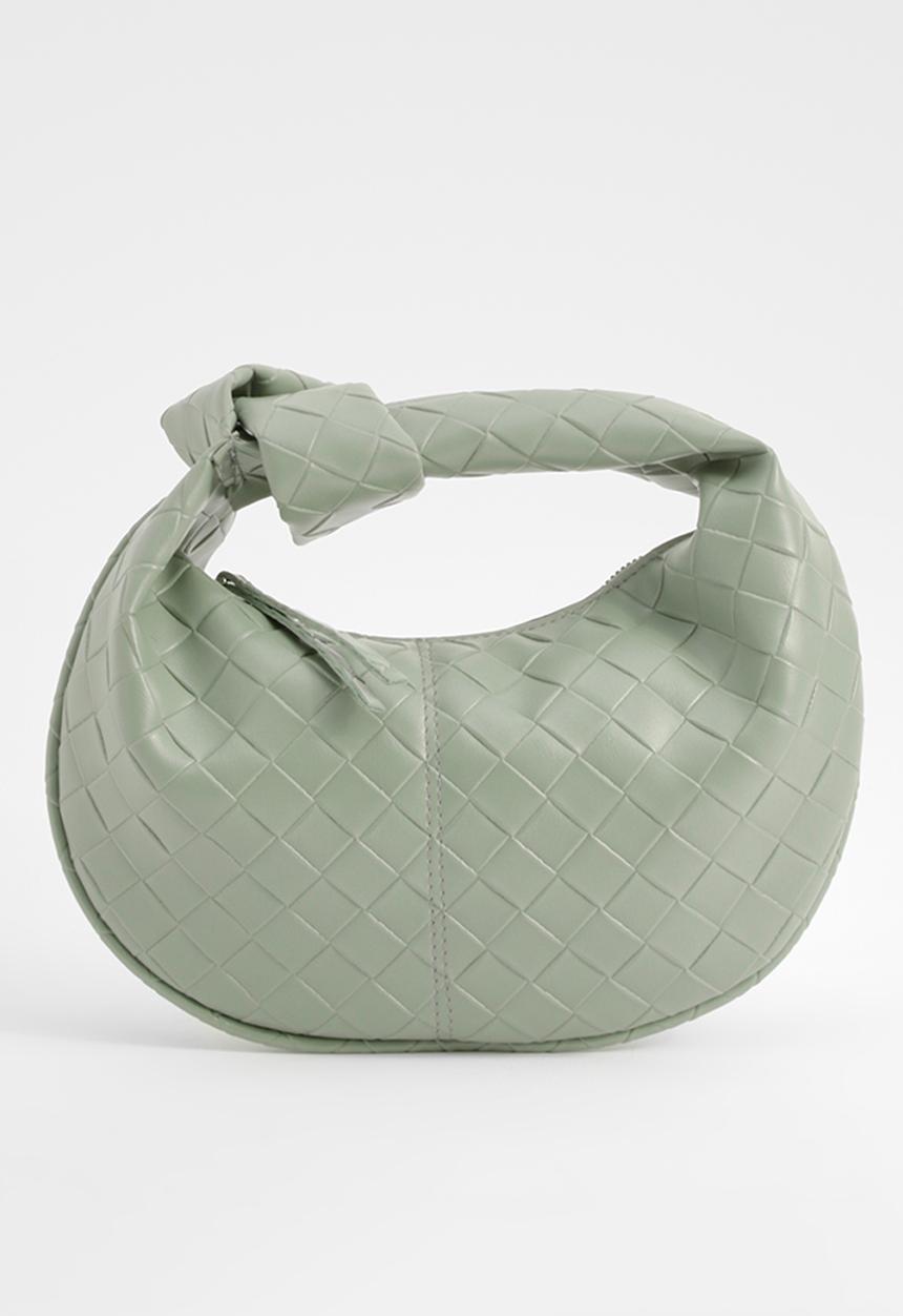 boohoo - Mini Woven Knot Handle Grab Bag - green