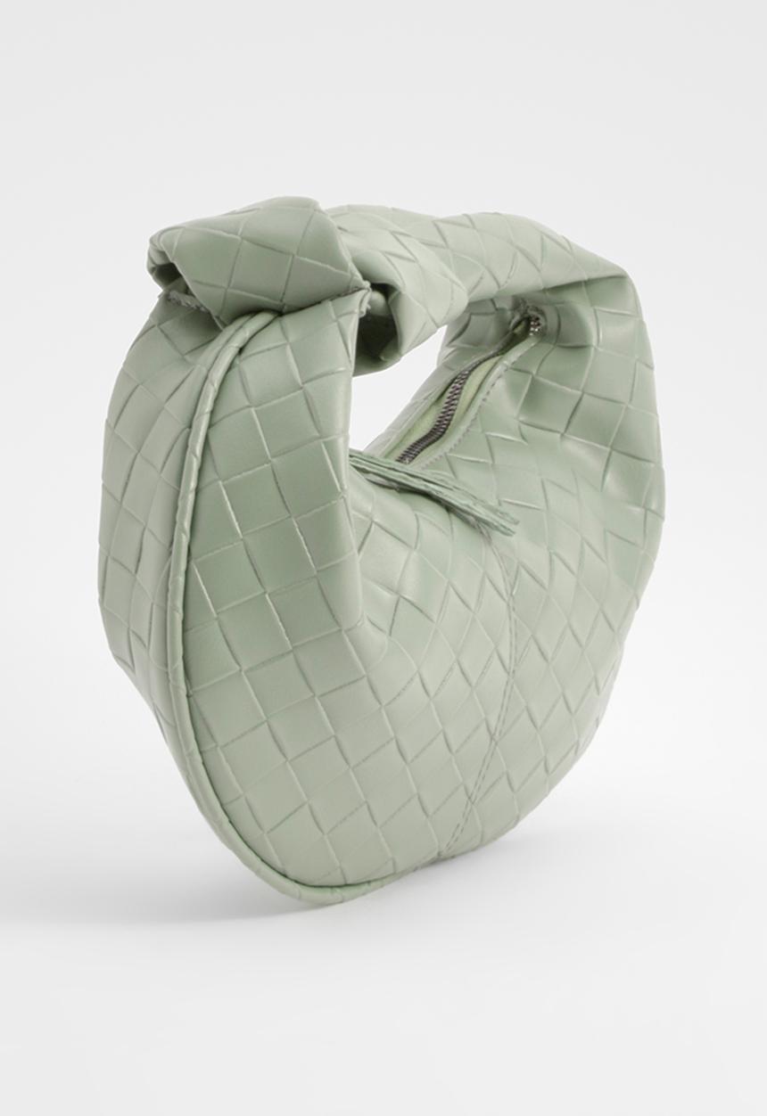 boohoo - Mini Woven Knot Handle Grab Bag - green
