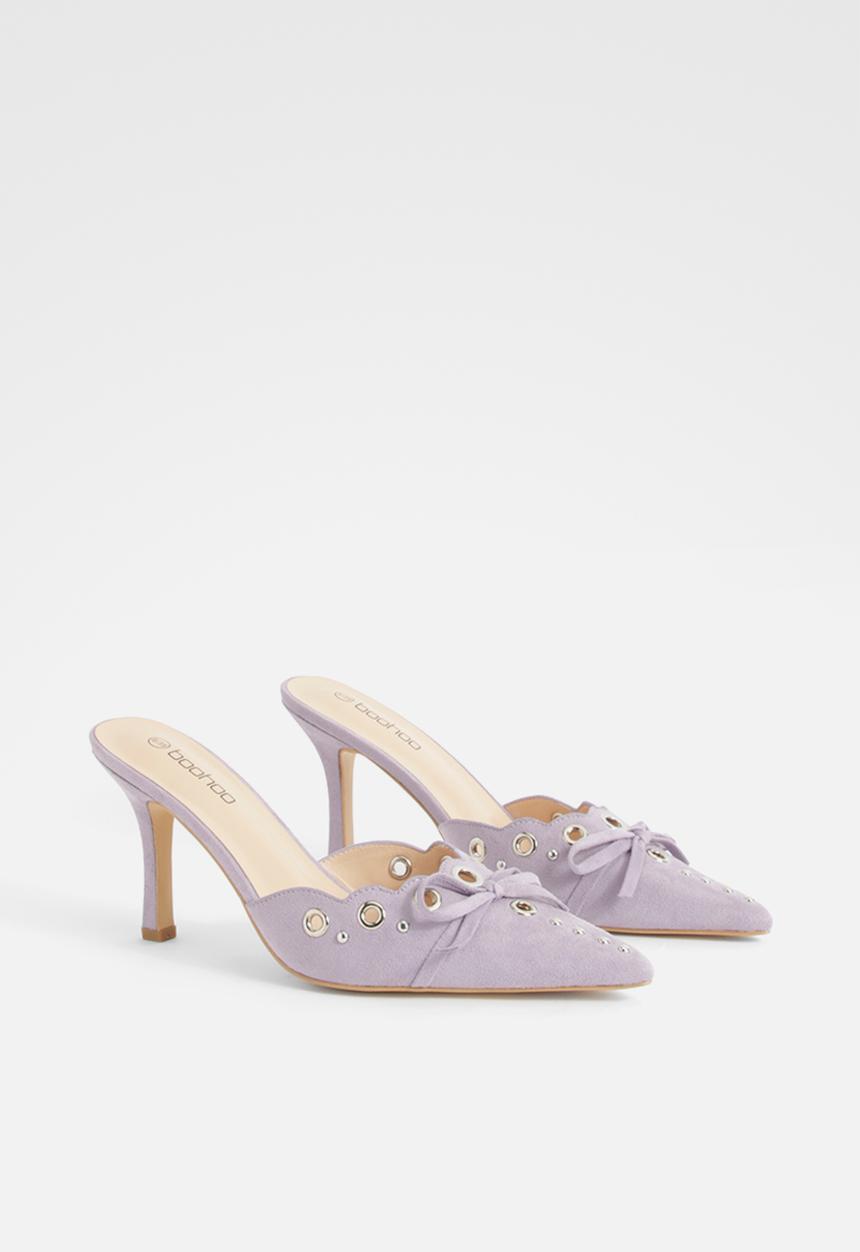 boohoo - Eyelet Bow Backless Court Shoes - Lilac