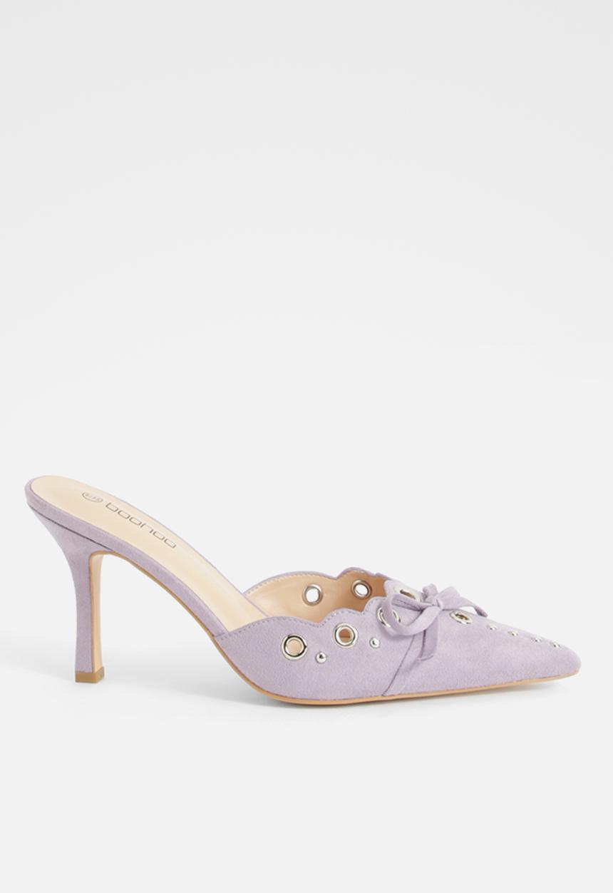 boohoo - Eyelet Bow Backless Court Shoes - Lilac