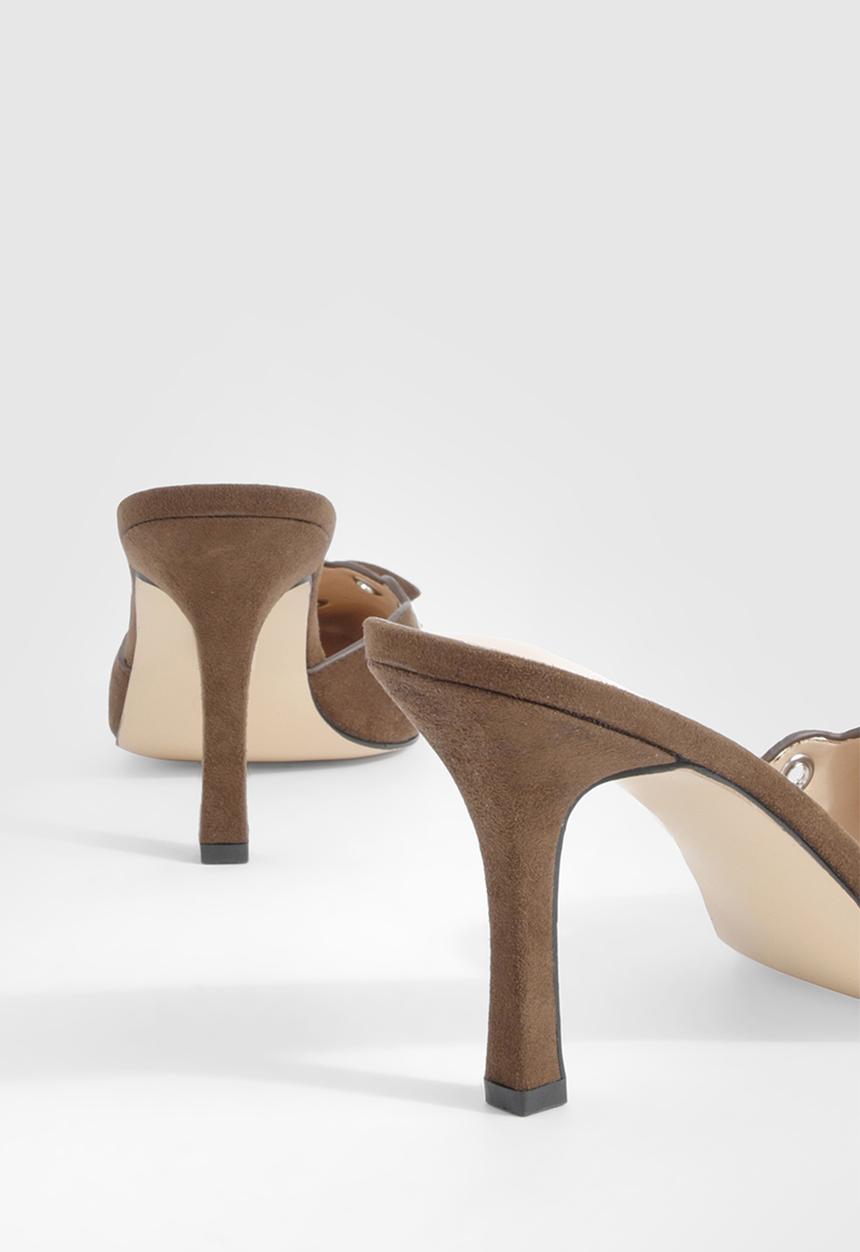 boohoo - Eyelet Bow Backless Court Shoes - chocolate