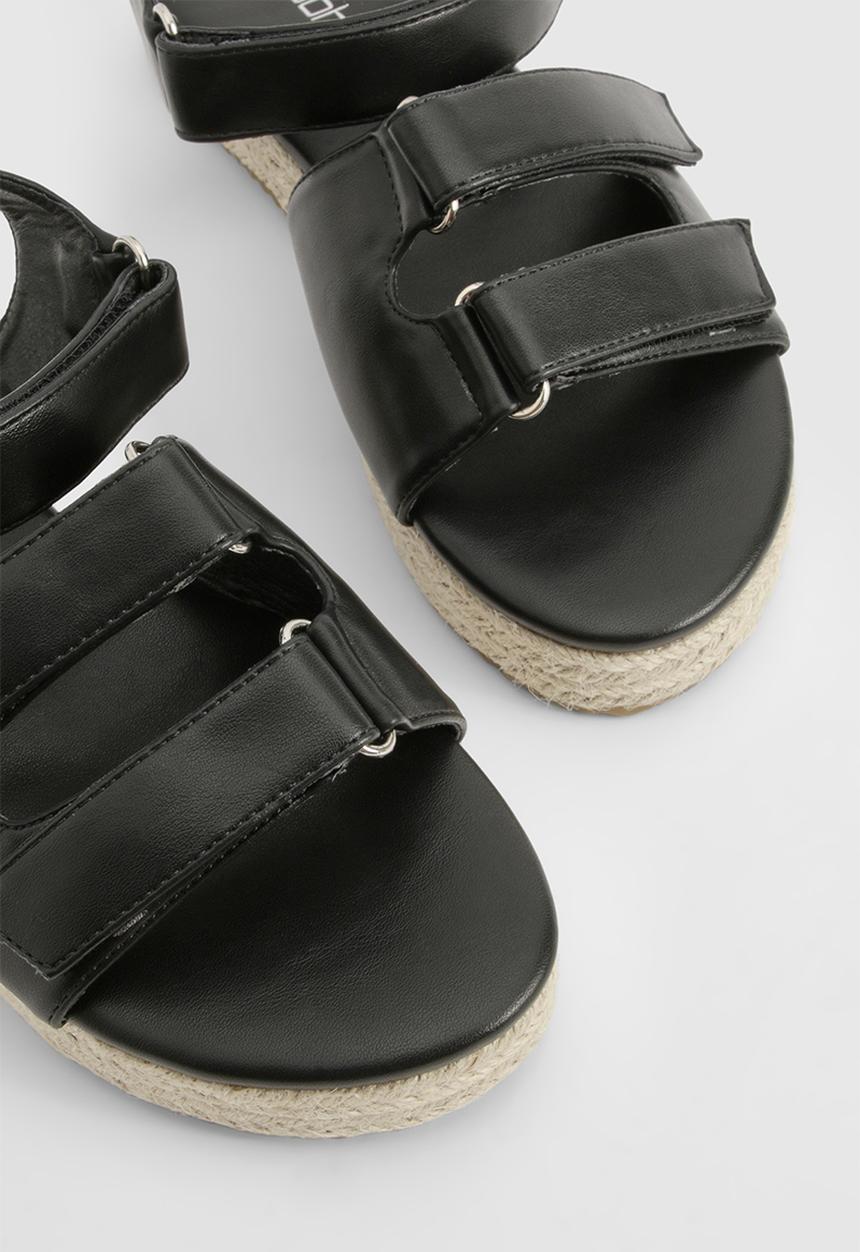 boohoo - Adjustable Strap Flatform Sandals - black