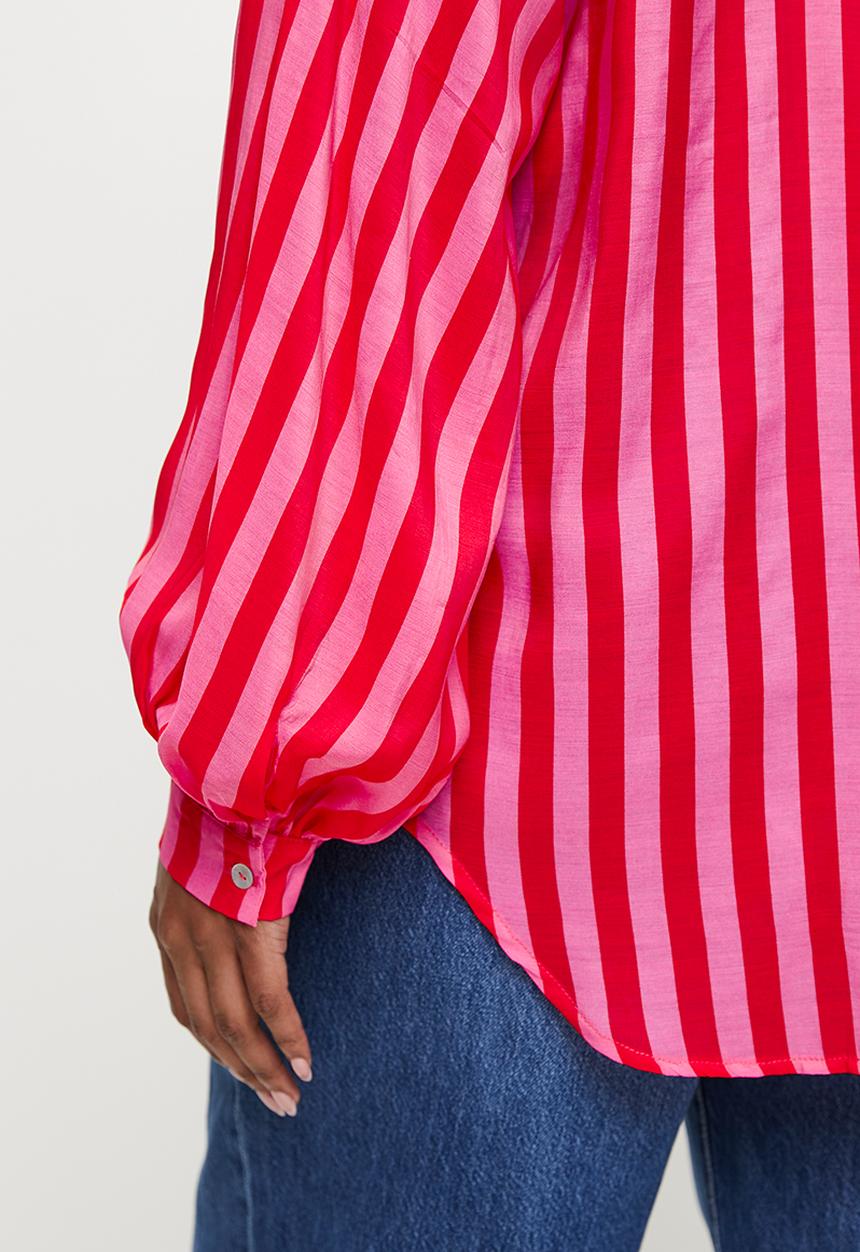 Me&B - Plus The Sheer Bellow Sleeve Shirt  - Red & pink stripe