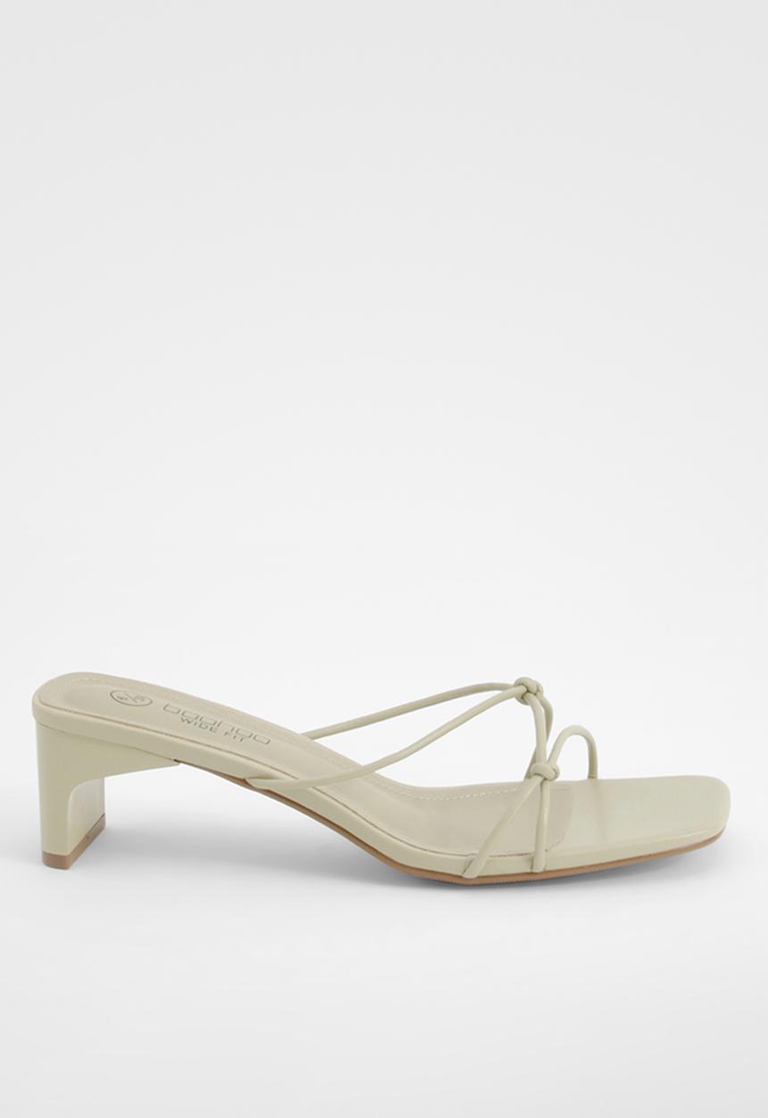 boohoo - Wide Fit Knot Detail Low Heeled Mules - Sage