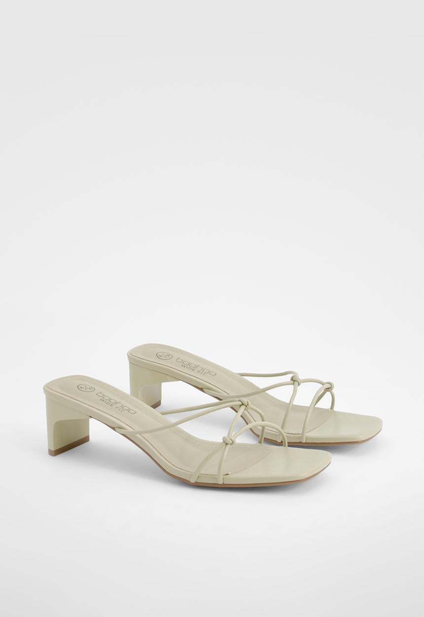 boohoo - Wide Fit Knot Detail Low Heeled Mules - Sage