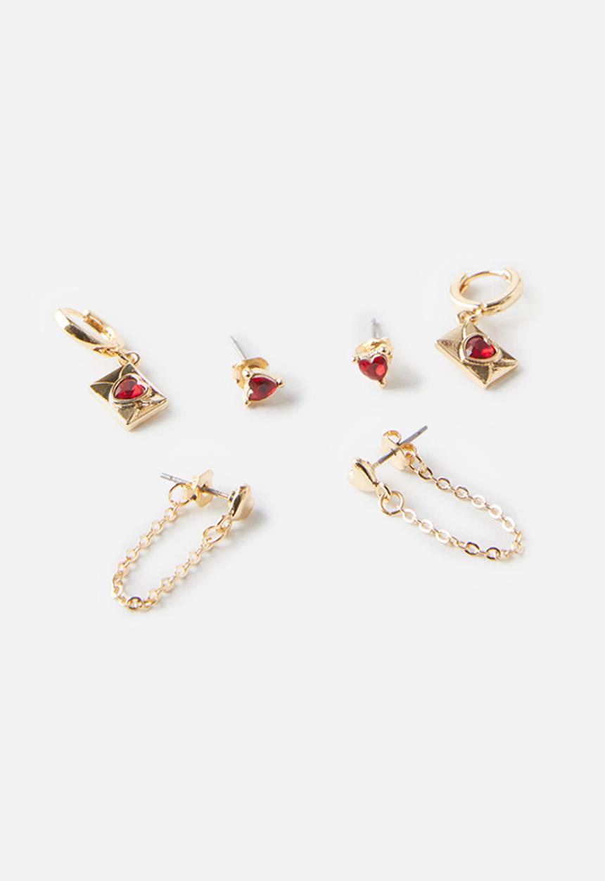 Rubi - 3 Pack mid earring- heart & love letter